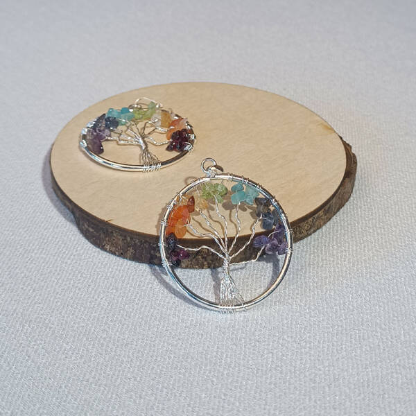 Colgante árbol de la vida chakras en baño de plata - Imagen 2