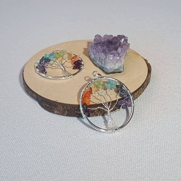 Colgante árbol de la vida chakras en baño de plata
