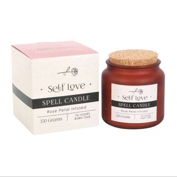 Vela hechizo de amor propio con pétalos de rosa